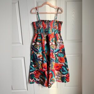 Girls Floral Smocked Sundress - Multicolor Summer Hawaiian XL with Side pocket